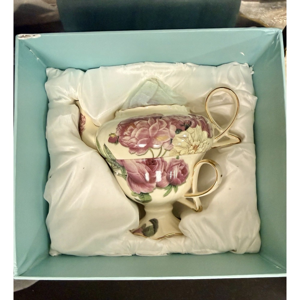 Burton & Burton Teapot and Cup for One~Romantic Rose In Box Vintage